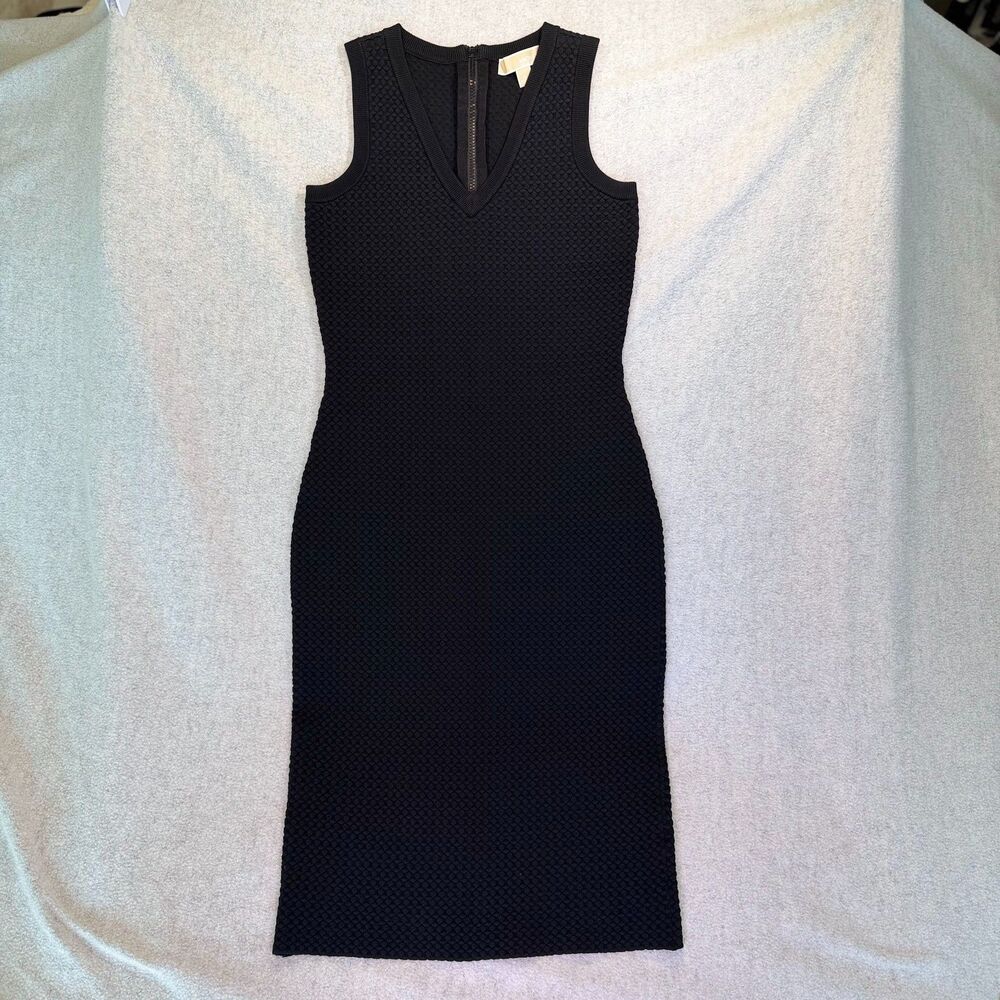 Michael Michael Kors Black Textured Knit Sheath Midi Dress Sleeveless Sz S
